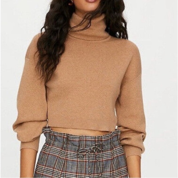 Wilfred Women's Tan Rebecca Turtleneck cropped Sweater Merino wool Size XS - Picture 3 of 13